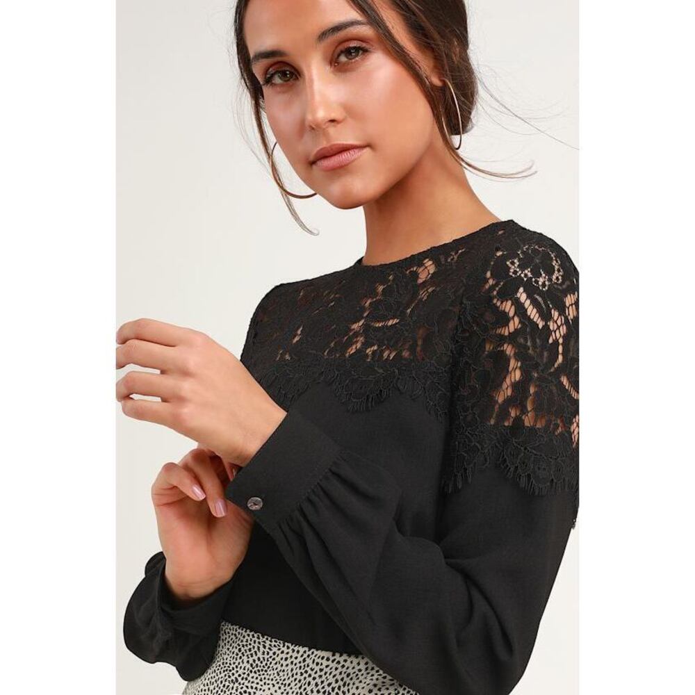 Lulus Picture This Black Long Sleeve Lace Top - Size S